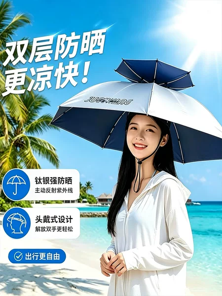 Titanium Silver New Multifunctional Umbrella Portable Hat Head-Worn Umbrella Cap Rainproof Sunscreen Large Umbrella for Outdoor Fishing Wholesale