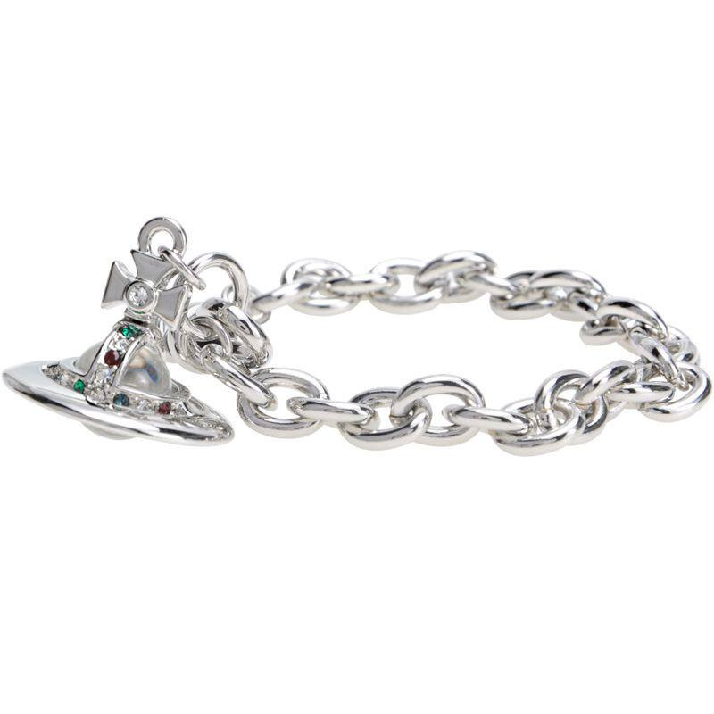 Saturn Jewelry Small Planet Punk Style Silver 10mm Bead Three-Dimensional Saturn Bracelet with Sparkling Diamonds for Couples European and American Style