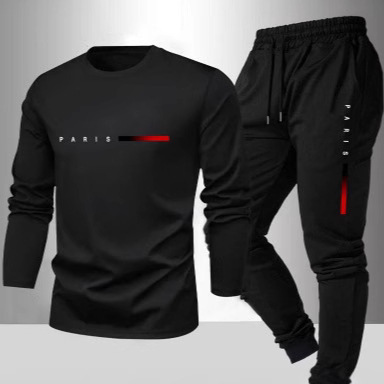 Spring and Autumn New Fleece Fashion Trend Long-Sleeve Long Pants T-Shirt Set Amazon European and American Full Print
