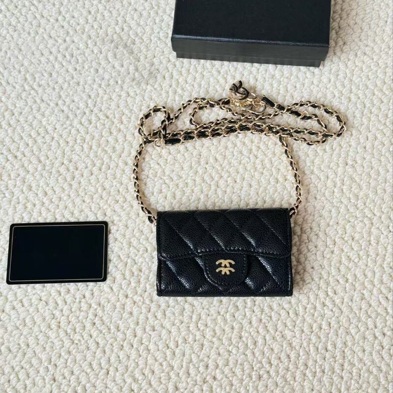 Luxury mini waist bag, new embroidered diamond pattern, Chanel-style flip wallet, versatile high-end coin purse with box