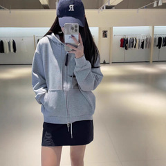 开衫拉链卫衣女宽松2025新款宽松休闲灰色印花慵懒风上衣外套