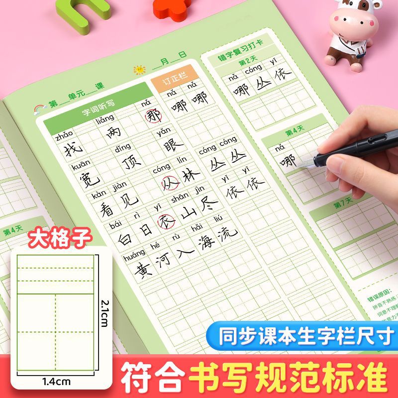 Aibinhaoos Character Dictation Copybook for Primary School General Chinese Listening and Writing Practice Book for Common Characters