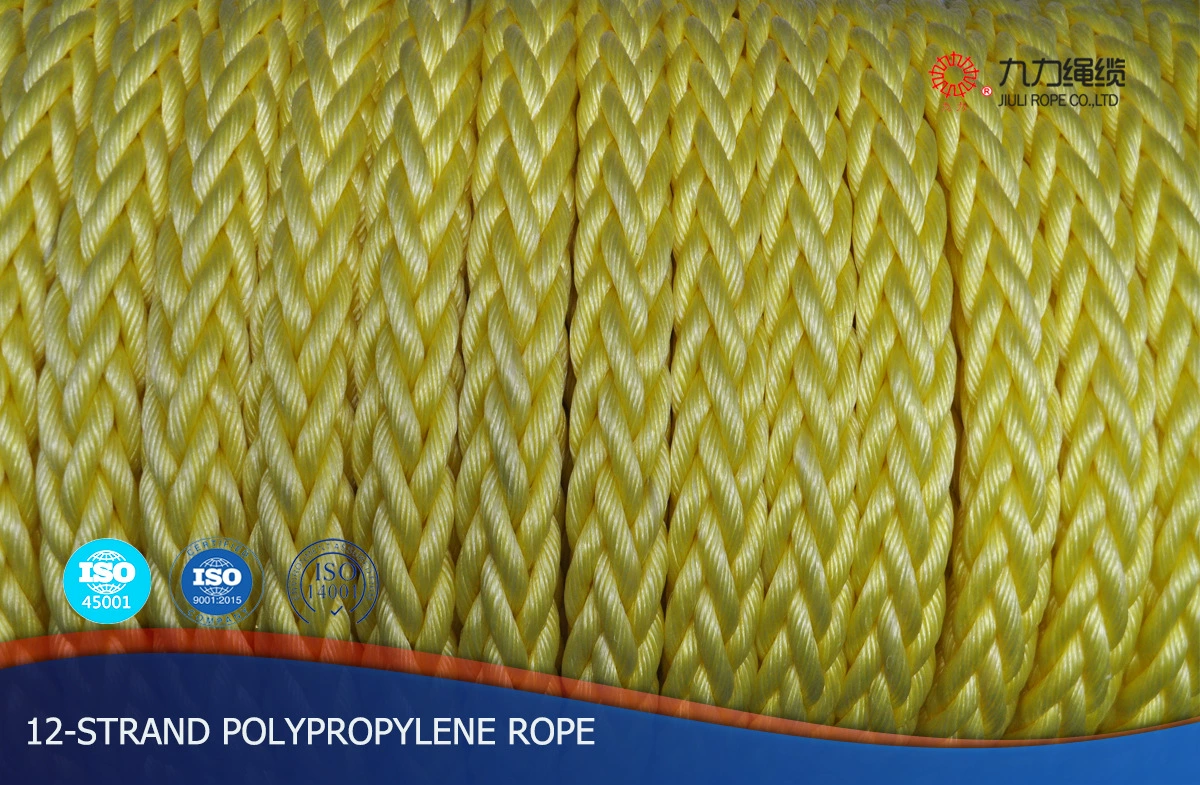12-прядная полипропиленовая веревка Полипропиленовый морской кабель ПП-веревка Полипропиленовый кабель Плетеная веревка желтого цвета