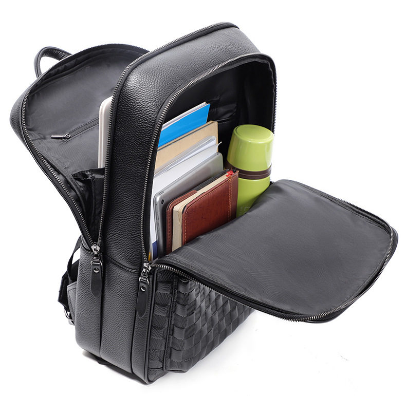 Ba lô nam da bò thật dung tích lớn 15.6 inch đựng laptop, túi du lịch 30×17×41 cm — Màu đen 1, Màu đen 2 chi tiết 13