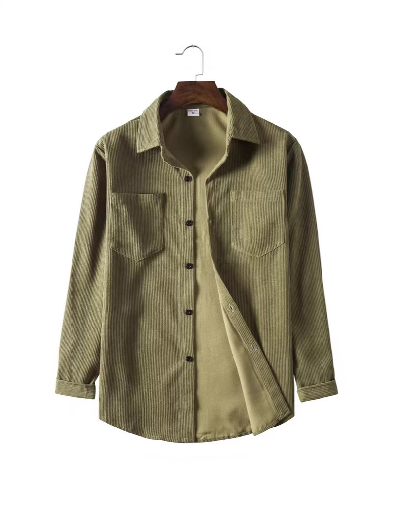 ヨーロッパとアメリカのクロスボーダー秋の新作メンズ無地コーデュロイ長袖シャツ若者のファッショントレンドカジュアルシャツ