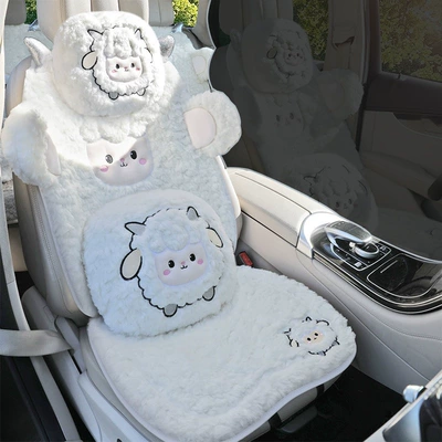 Wool pad wool seat cover, cute single-piece - coconut-white-luxury-single-seatthick-lamb-fleece-super-warm-non-slip-and-durable