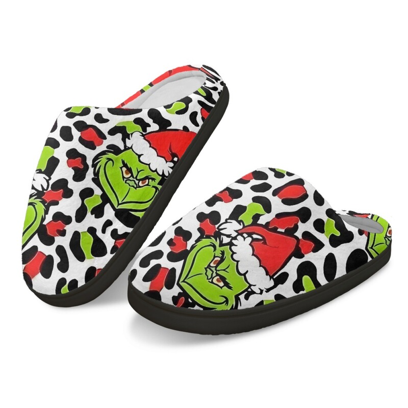 Independent Station Christmas Element Grinch Unisex Cotton plus size Household Shoes Printed Plush Cotton Shoes