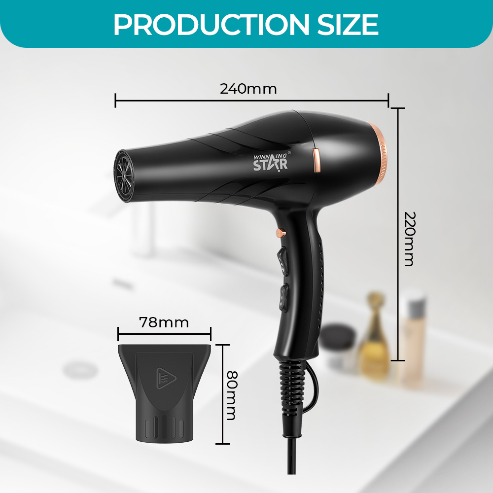 Secador de pelo Winningstar para uso doméstico y profesional, con 2 velocidades y 3 ajustes de temperatura, de alta potencia, ideal para peluquerías y el hogar.