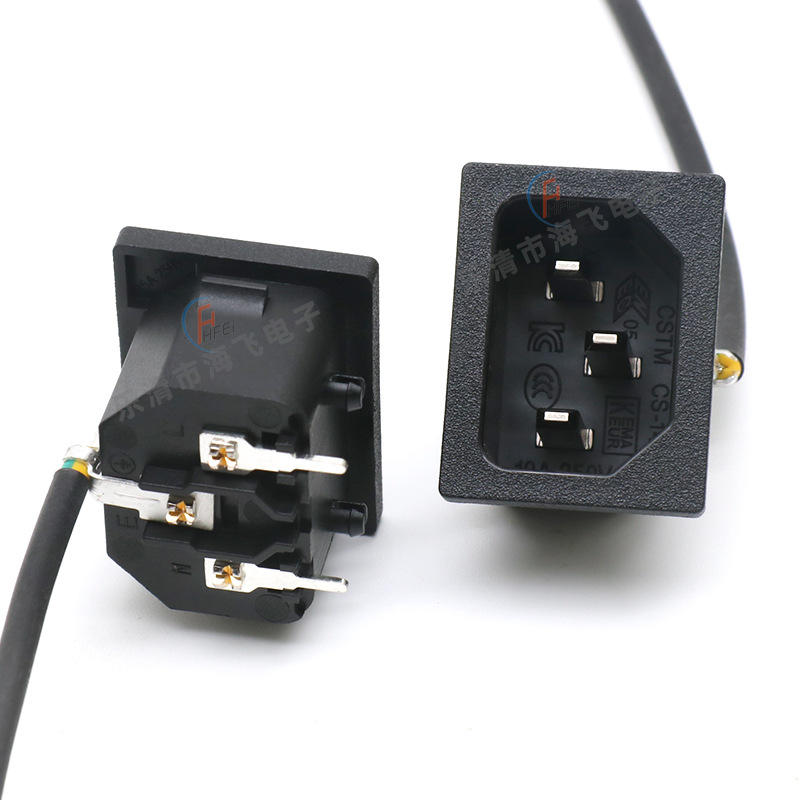 AC电源品字三芯插座90度插板带地线脚电饭煲电脑机箱电源插座卡式