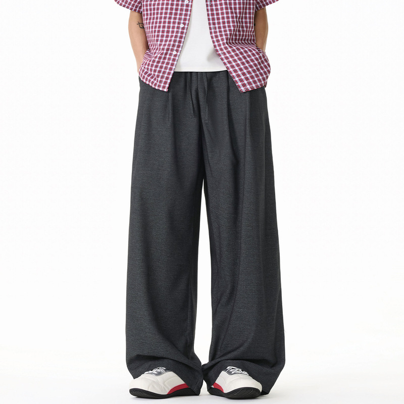 Loose Drapey Double-Pleated Waistband Straight-Leg Casual Pants, Spring Thin Retro Versatile Lazy Style Yamamoto Long Pants