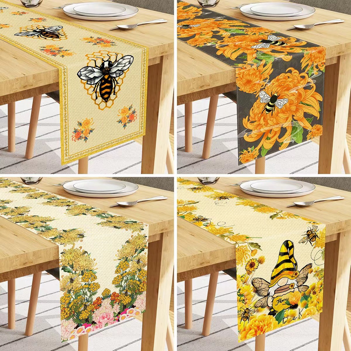 Nuevo transfronterizo impresión digital bandera de mesa Amazon patrón de abeja nórdica anticontaminante aislamiento térmico decoración de mesa de comedor