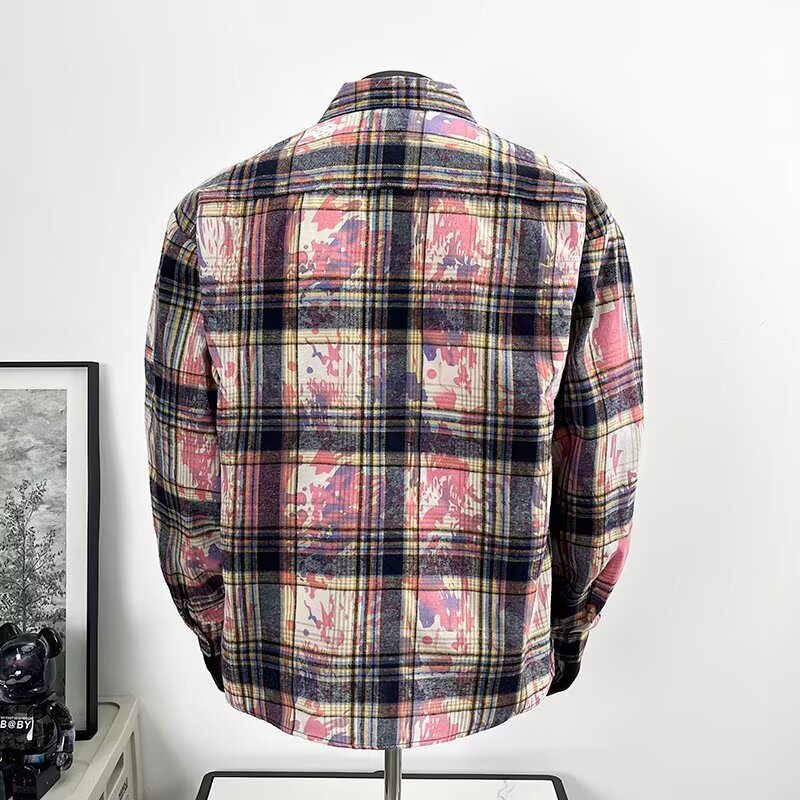 Camicia uomo retro tie dye a quadri casual a maniche lunghe_voghion.com
