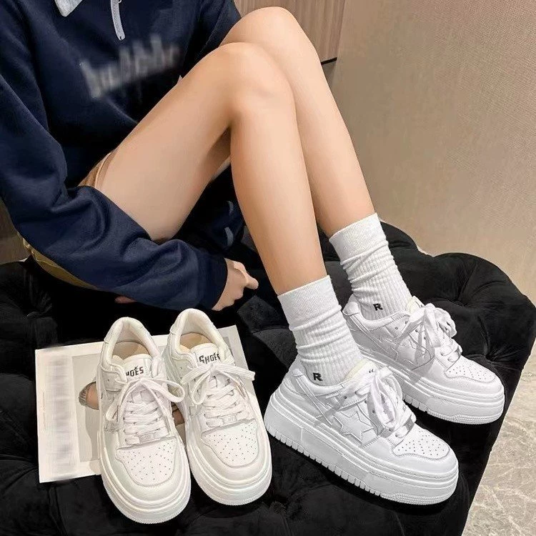sports white shoes, summer universal sneakers platform, high casual footwear, soft sole