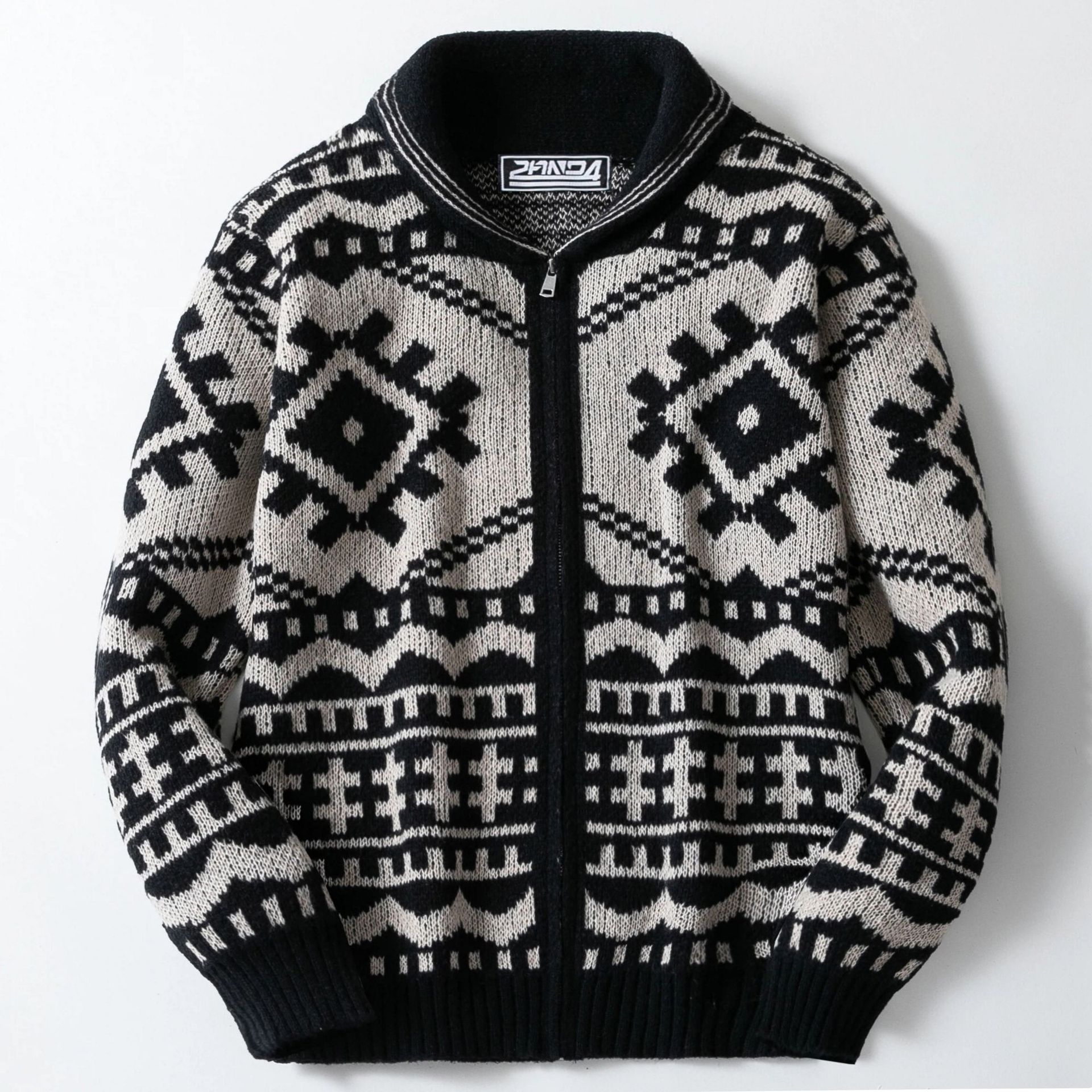 Autumn and Winter Men's Clothing Export Cross-Border Retro Jacquard Knitwear Men's Jacket Long-Sleeved Zipper Cardigan Knitwear Sy0020