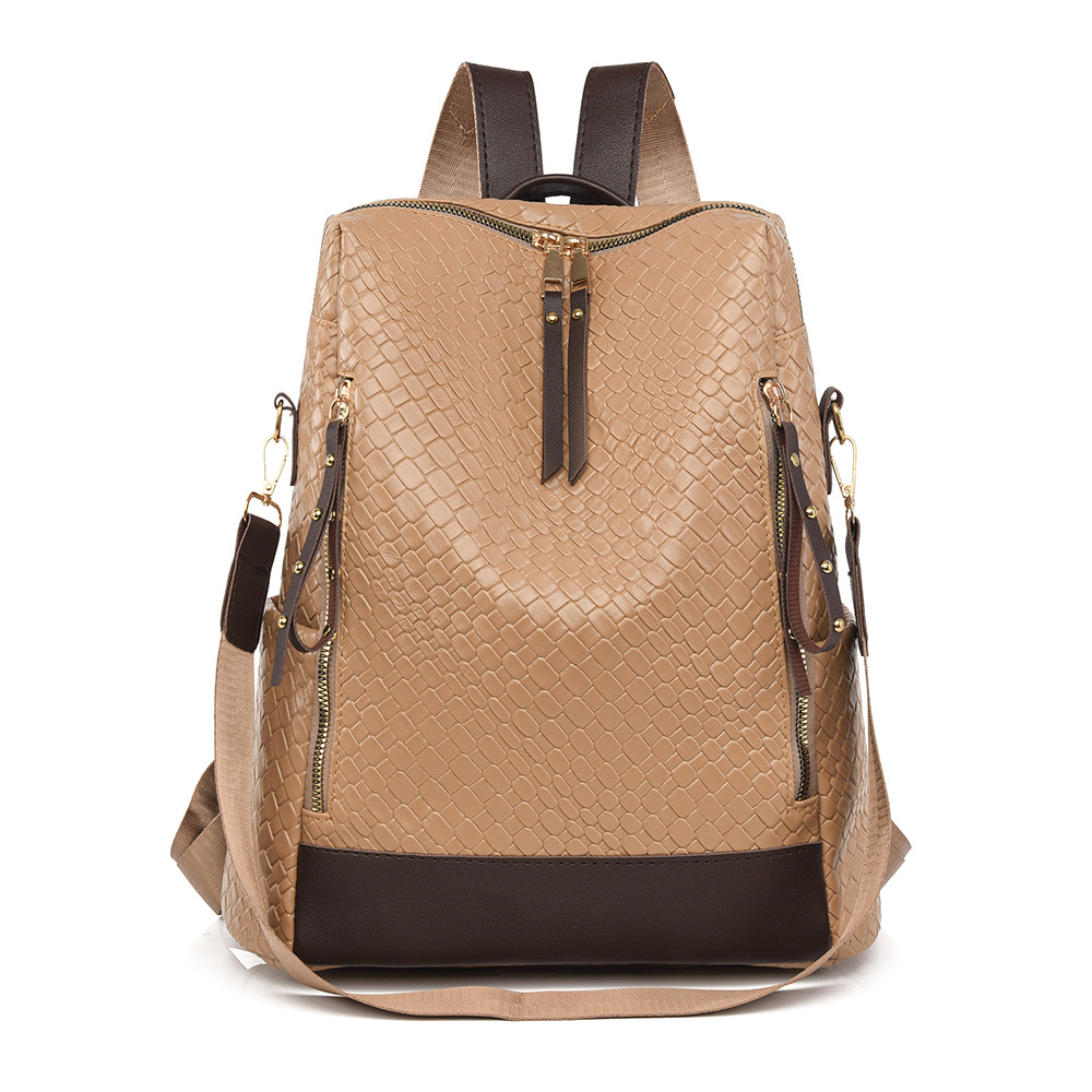 2024 nueva mochila de cuero suave tejida de moda europea y americana para mujer bolsa de mochila de viaje multiusos de gran capacidad en contraste