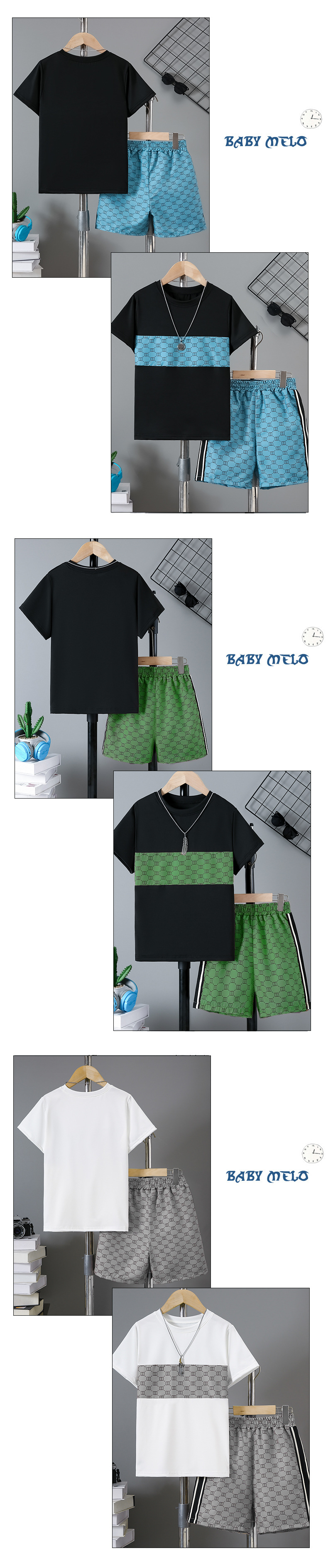Boys Summer Two-piece Set Patchwork T-shirt And Shorts Casual_voghion.com