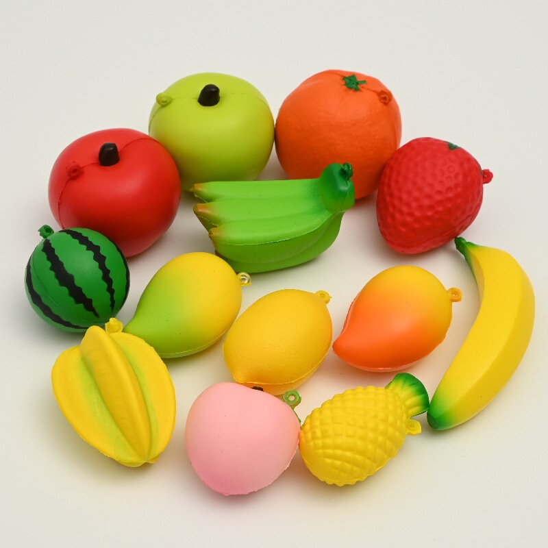 squishy soft slow rebound PU simulation fruit suit decompression toy apple pinch music pendant keychain batch