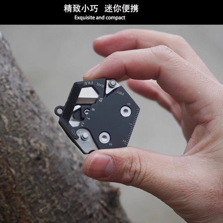 六角多功能硬币小折刀 迷你野营折叠硬币刀多功能便携钥匙扣
