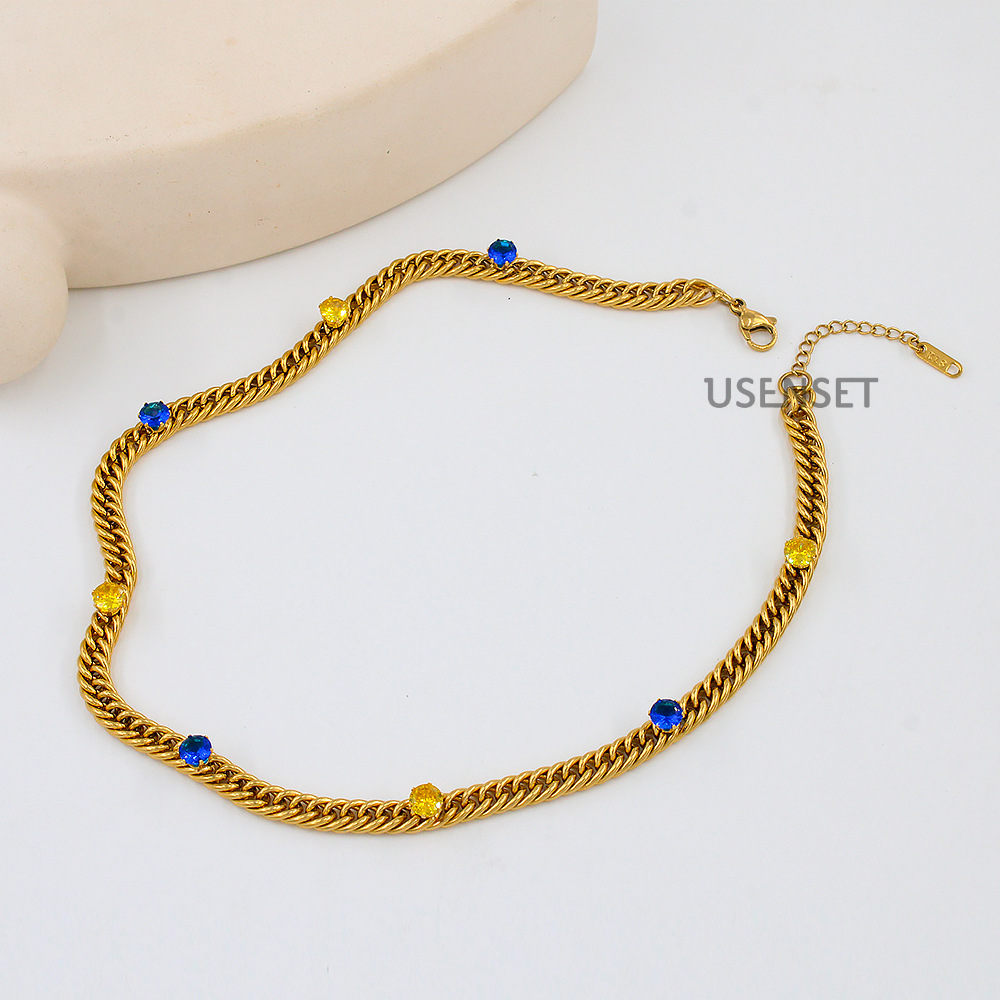 Fashion Round Titanium Steel Plating Inlay Zircon Necklace 1 Piece