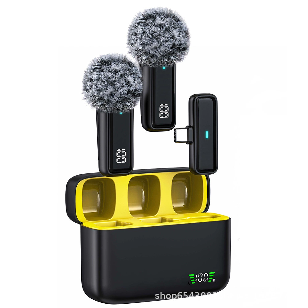 Микрофон-петличка с цифровым дисплеем и зарядным кейсом, двухканальный микрофон для прямых трансляций, миниатюрный, специально для стриминга.