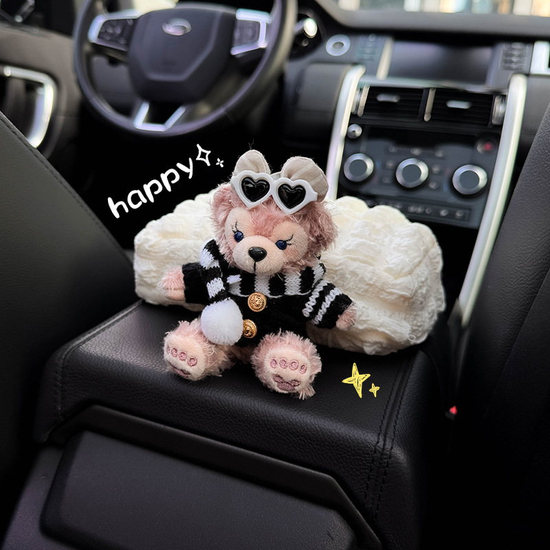 Decoración de coche para niñas caja de reposabrazos caja de pañuelos caja de dibujo de coche asiento de coche medio dibujos animados Duffy oso hecho a mano