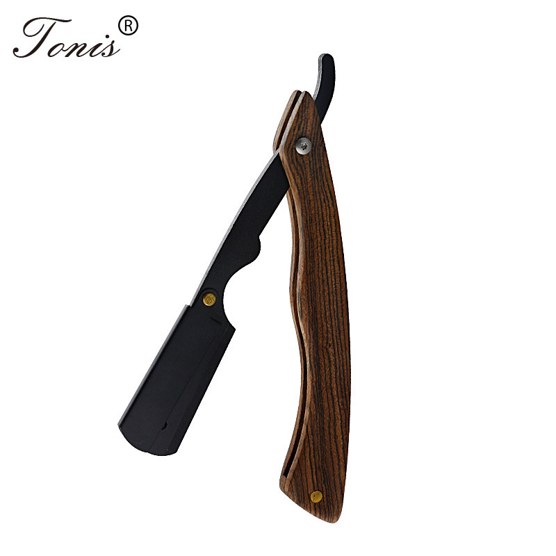 Factory wholesale gold sandalwood old-fashioned razor barber shop scraper face shaving eyebrow trimmer rack hair scraping knife