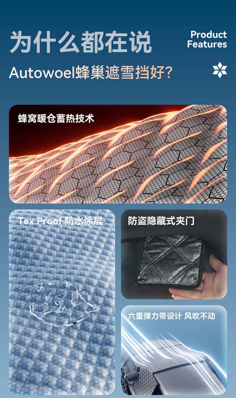 Wholesale Foreign Trade Cross-Border Car Snow Shield Graphene Heat-Retaining Snow Cover Anti-Snow Cover Winter Thickened Front Windshield Anti-Freeze Cover