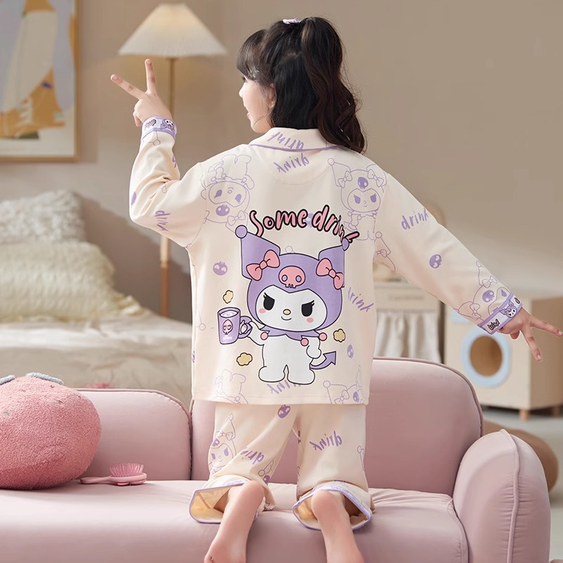 Pijamas de niñas 2025 nueva primavera y otoño algodón de manga larga delgada para niños ropa de casa para niños pequeños set