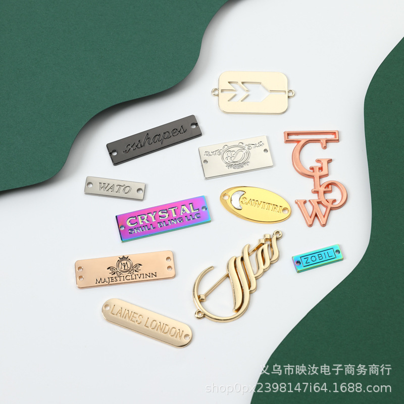 专业定 制锌合金空白缝线标牌DIY编织字母鞋手缝装饰鞋扣铭牌配件