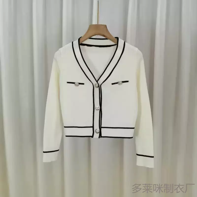 秋季新款设计感针织开衫小香风拼色百搭长袖上衣女气质百搭