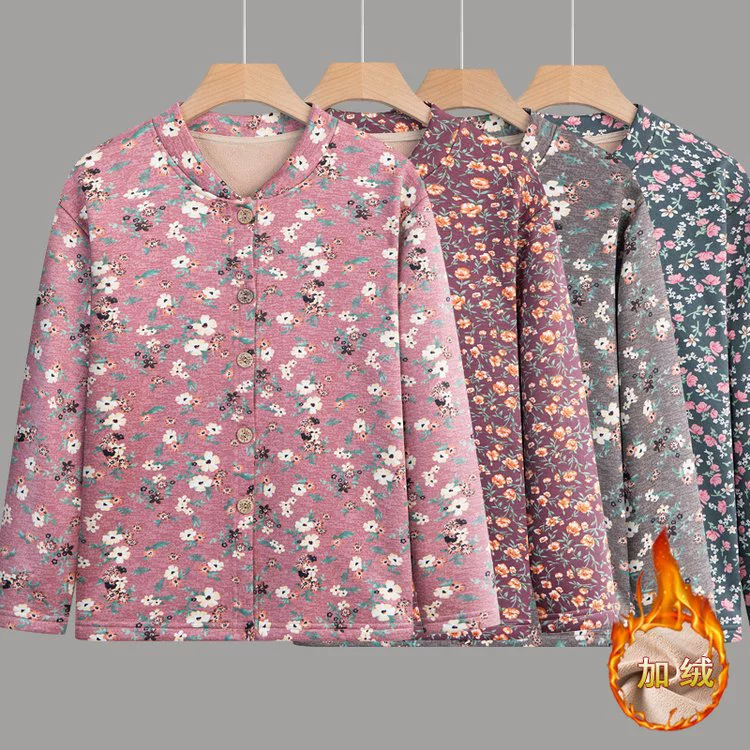 Средний и пожилой кардиган термобелье женское мама бархатный толстый старушка топы бабушка одевается осенью и зимой