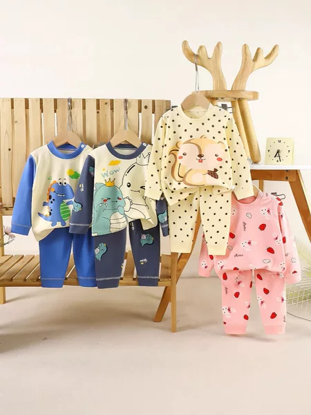 New Children's Pajama Set, Pure Cotton Boys' Autumn Clothes and Pants, 100% Cotton Girls' Loungewear, Autumn and Winter Children's Clothing