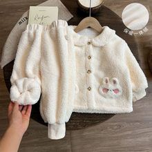 女童睡衣冬季加厚2025新款女宝宝加绒家居装秋冬款儿童珊瑚绒女孩