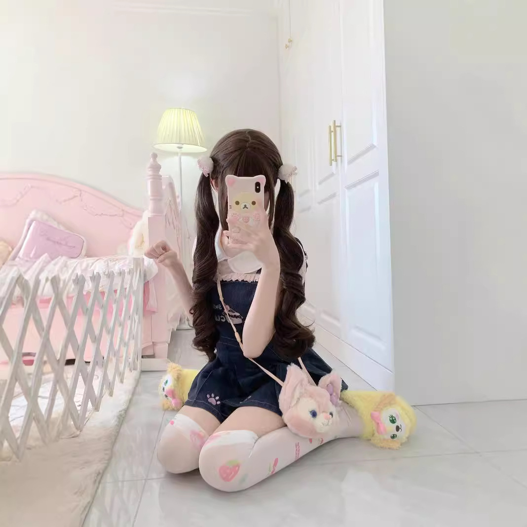 Peruca de cabeza completa Red Shao Luo Natural Lolita Peruca de cola de caballo doble franja nueva moda romana cabello largo