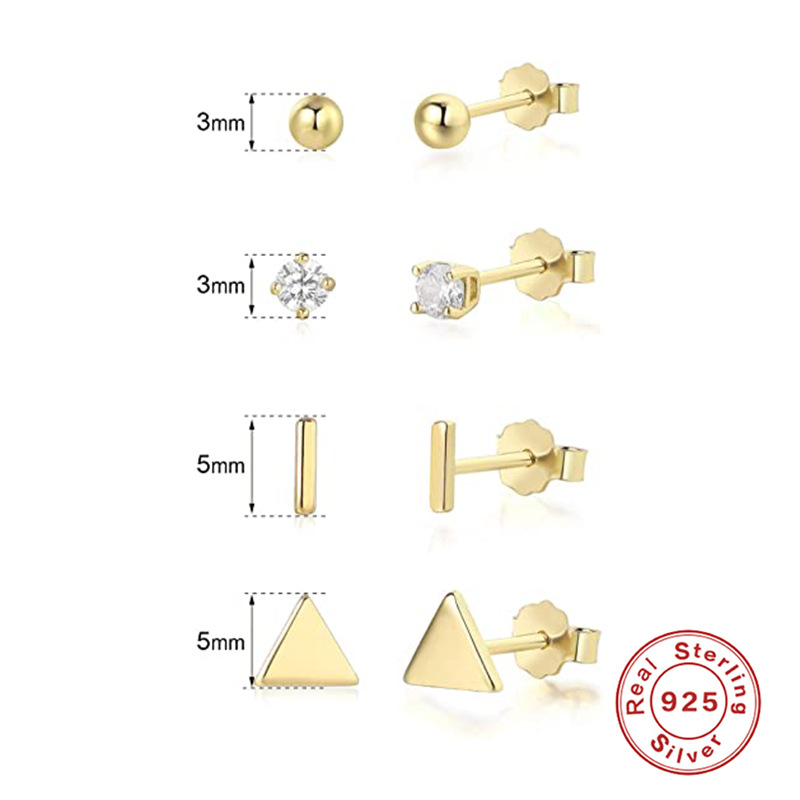 1 Set Simple Style Solid Color Plating Sterling Silver 18k Gold Plated Ear Studs display picture 1