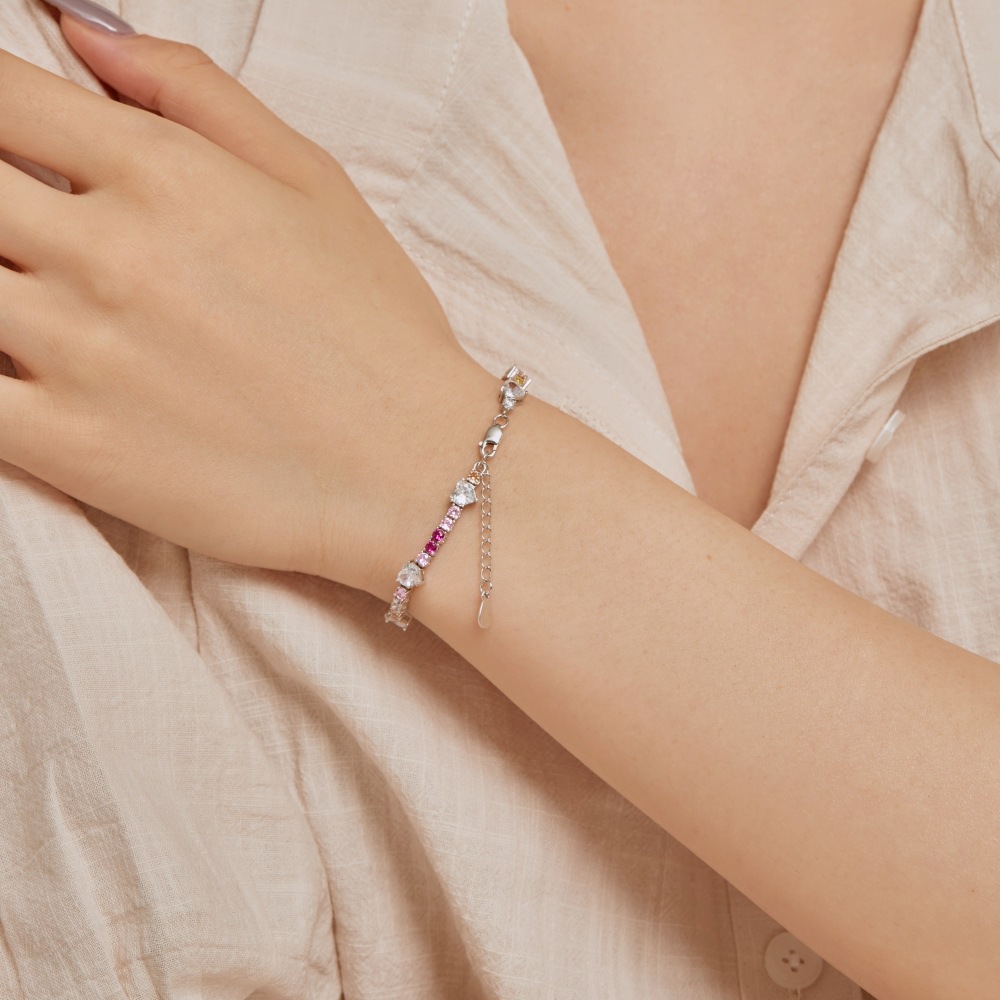 12g Weight Zircon Inlay Material Bracelets Classification 1 Piece Quantity Daily, Street Occasion 925 Sterling Silver Material Water Droplets, Heart Shape, Flower Pattern Women's Gender Inlay Design IG Style, Shiny Style 925 Sterling Silver Bracelets IG Style Shiny 13