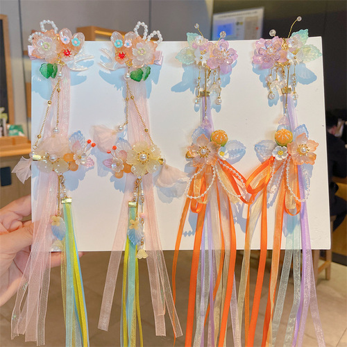 New children's ancient style head accessories, princess flower pendant hair clips, Chinese style little girl Hanfu hair decorations, head flowers