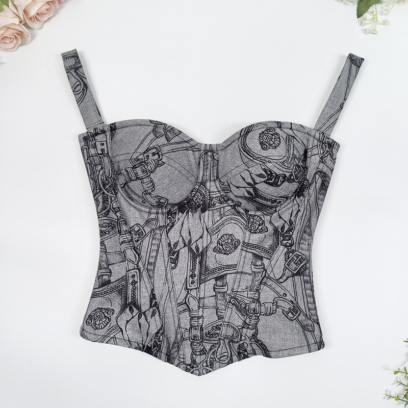 Korean Style One-Shoulder Beautiful Back Camisole Sleeveless Knitted Shapewear Outer Wear Street Punk Style Fishbone Bra