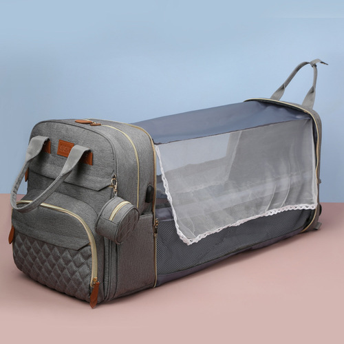 Cross-border upgrade of new multifunctional portable folding bed mommy bag manufacturer wholesale large capacity backpack mommy bag