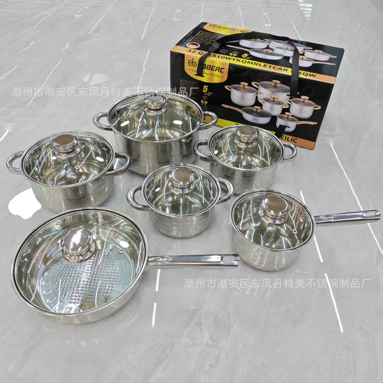 Juego de Ollas de Cocina de Acero Inoxidable de 15 Piezas con Fondo de 5 Capas Sin Recubrimiento para Cocina