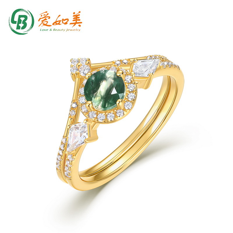 2024 new fashion personality green moss ring Europe and the United States style S925 silver ring set ring senior sense of cross-border exclusive
