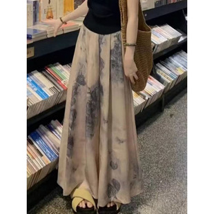 Chinese Style Other/Polyester (Polyester Fiber) Wide-Leg Pants Skirt Women's Summer Thin Loose Draped Large Size Fat
