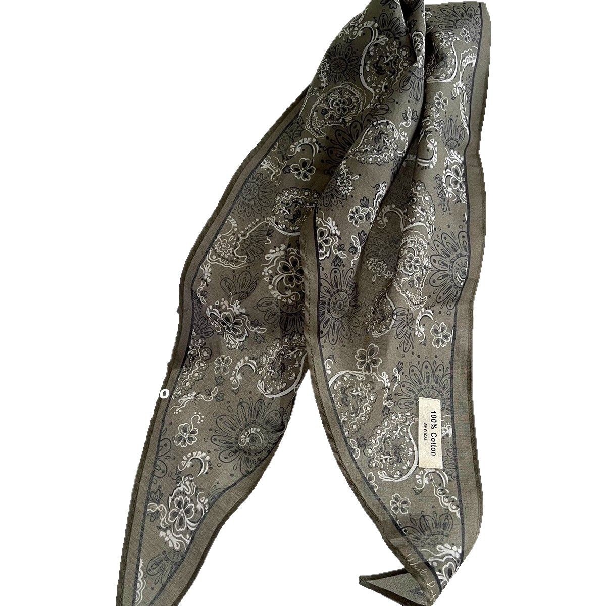 Pañuelo triangular de seda y algodón puro, color morado claro, con diseño paisley, versátil y elegante, nuevo pañuelo triangular para la cabeza, primavera/verano