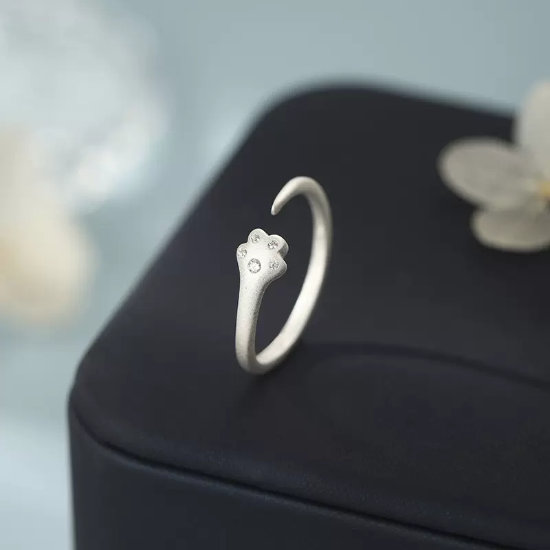阿宝S999足银轻奢甜美猫爪开口戒指女少女感小众设计感开口戒代发