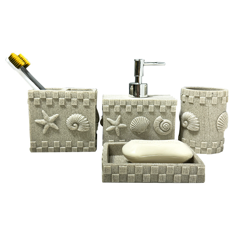 Conchas de piedra arenisca imitación diseño de baño set de baño de resina hotel set de cuatro piezas decoración de baño taza
