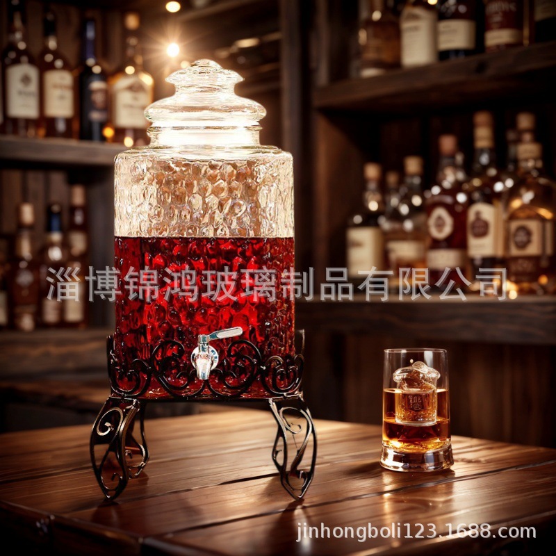 厂家供应10L18L玻璃果汁罐带龙头酿酒罐酵素瓶方形水果浮雕玻璃罐