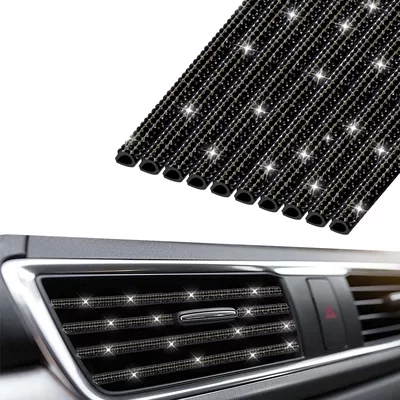 Car diamond air outlet decorative strip with drill car car interior air conditioning port U-shaped rhinestone clip diamond interior (Car hanging) - black-10-pieces