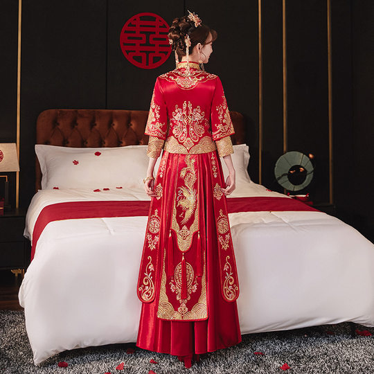 Xiuhe Clothing 2023 Bride New Wedding Chinese Style Dress Slim-fit Dragon and Phoenix Jacket Show Kimono Women's Toast Clothing Spring and Summer