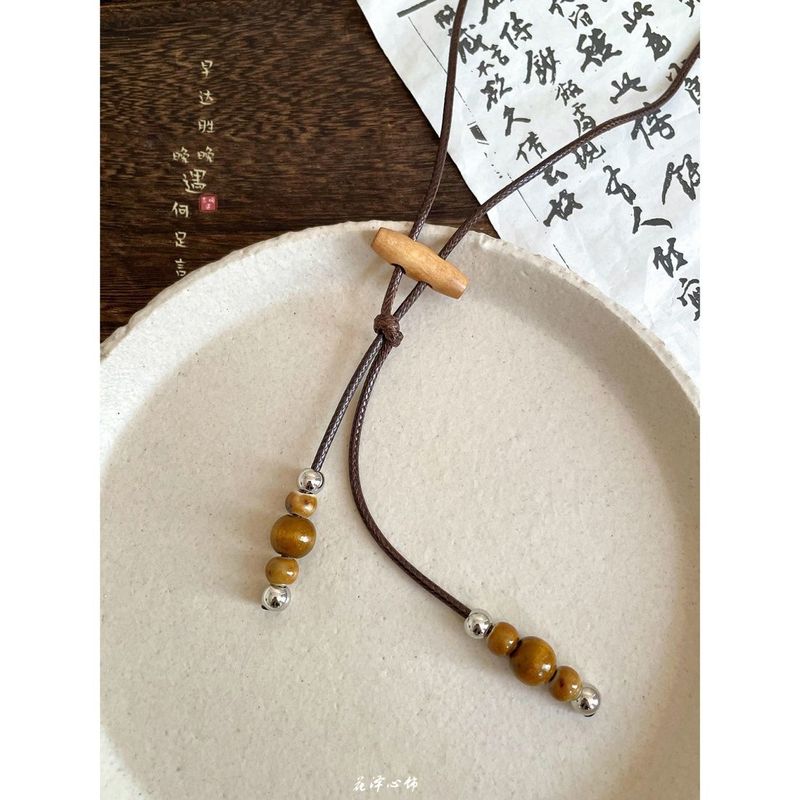 民族风木质串珠吊坠项链女款新中式复古长款毛衣链设计感挂脖配饰|undefined