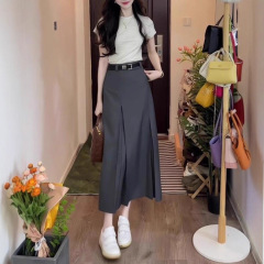 灰色西装百褶半身裙女高腰遮胯长裙子2025新款洋气显瘦气质A字裙